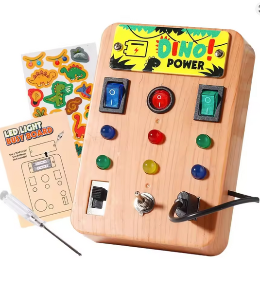 Busy Board Dino – Motorikspielzeug mit Licht & Schaltern