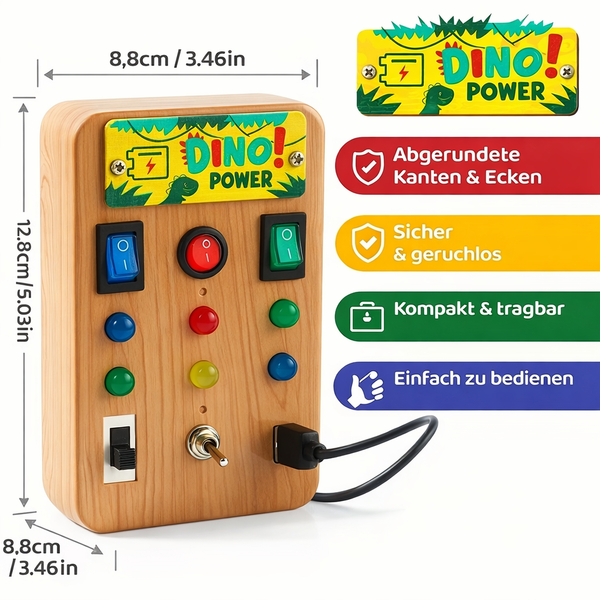Busy Board Dino – Motorikspielzeug mit Licht & Schaltern